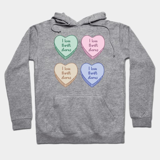 I Love Thrift Stores Heart Shapes Hoodie by Crisp Decisions